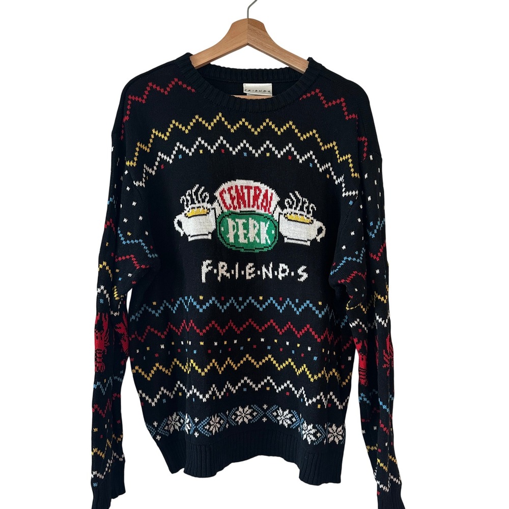 Friends Central Perk TV Show Knit Sweater Black XL Fair Isle Lobster Graphic